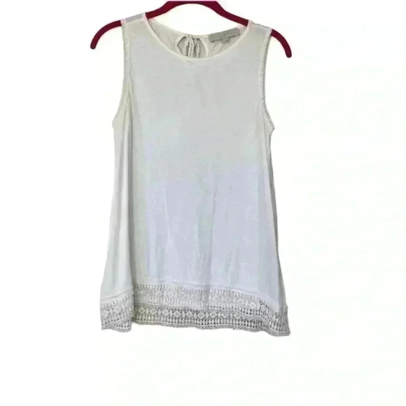 Loft white tank Top Crochet Hemline Lightweight Cotton - Picture 1 of 7
